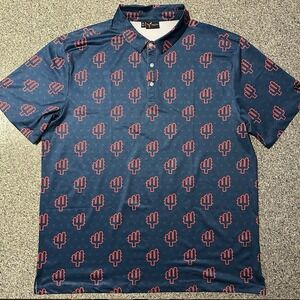 Yatta Golf Polo Shirt Mens 3XL Blue Cactus AOP Short Sleeve Southwest